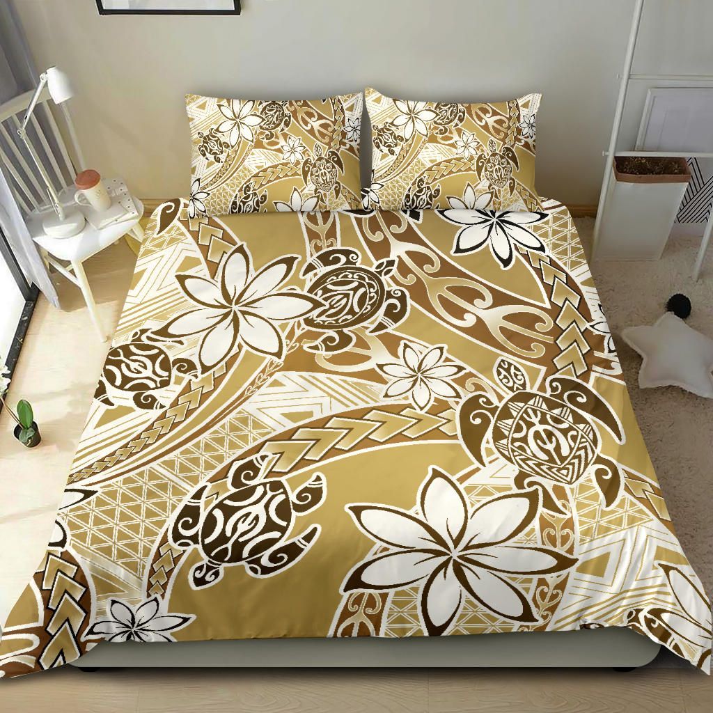 Polynesian Duvet Cover Set - Turtle Duvet Cover Set Gold