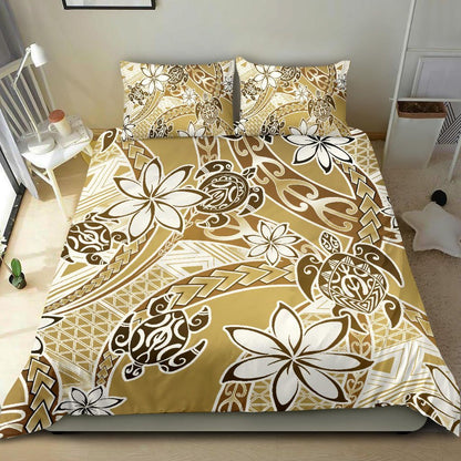 Polynesian Duvet Cover Set - Turtle Duvet Cover Set Gold