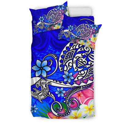 Polynesian Bedding Set - Turtle Plumeria Blue Color
