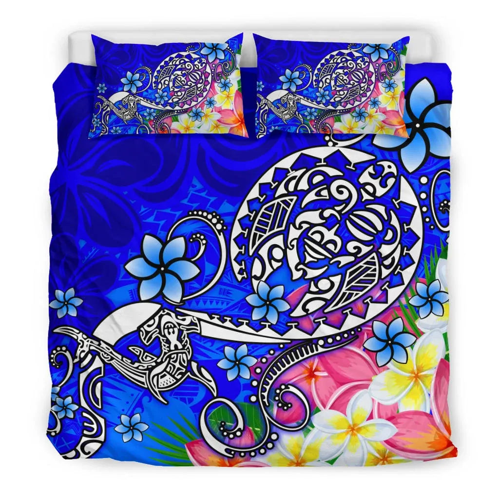 Polynesian Bedding Set - Turtle Plumeria Blue Color