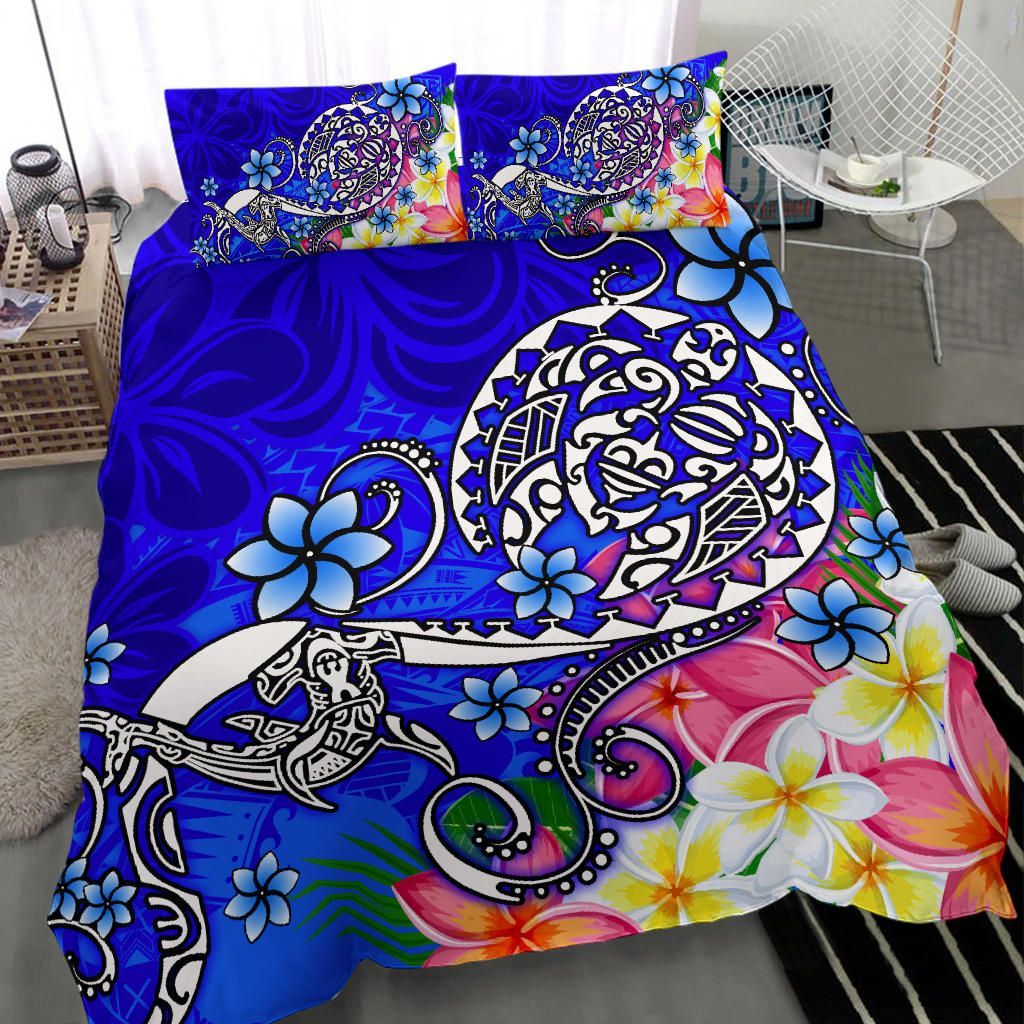 Polynesian Bedding Set - Turtle Plumeria Blue Color