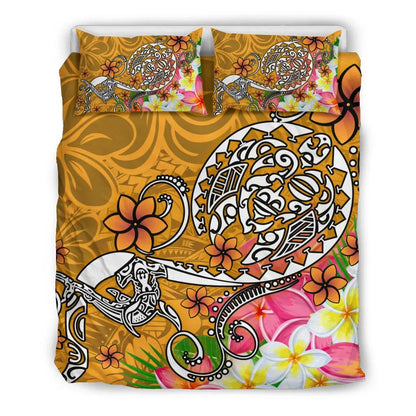 Polynesian Bedding Set - Turtle Plumeria Gold Color