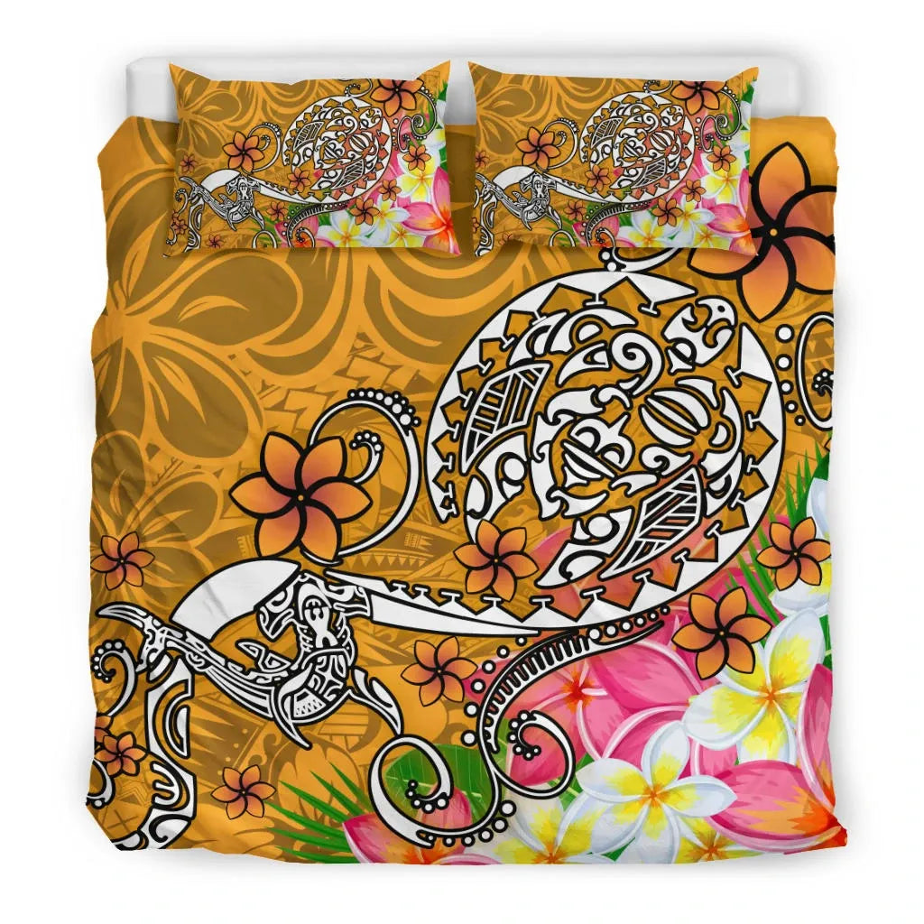 Polynesian Bedding Set - Turtle Plumeria Gold Color