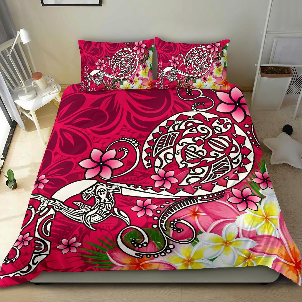 Polynesian Bedding Set - Turtle Plumeria Pink Color