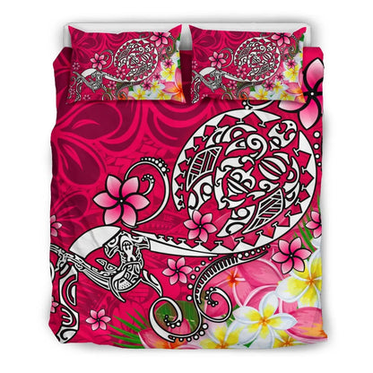 Polynesian Bedding Set - Turtle Plumeria Pink Color