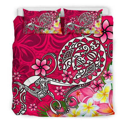 Polynesian Bedding Set - Turtle Plumeria Pink Color