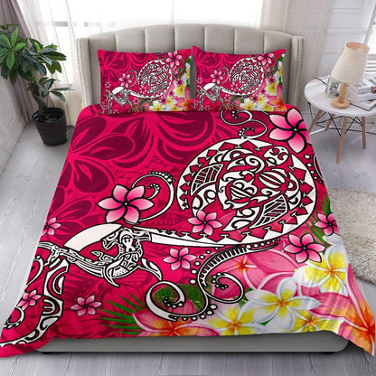 Polynesian Bedding Set - Turtle Plumeria Pink Color