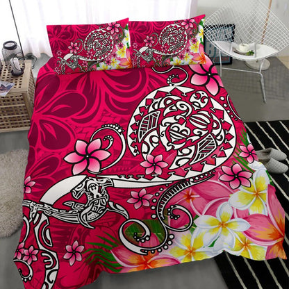 Polynesian Bedding Set - Turtle Plumeria Pink Color