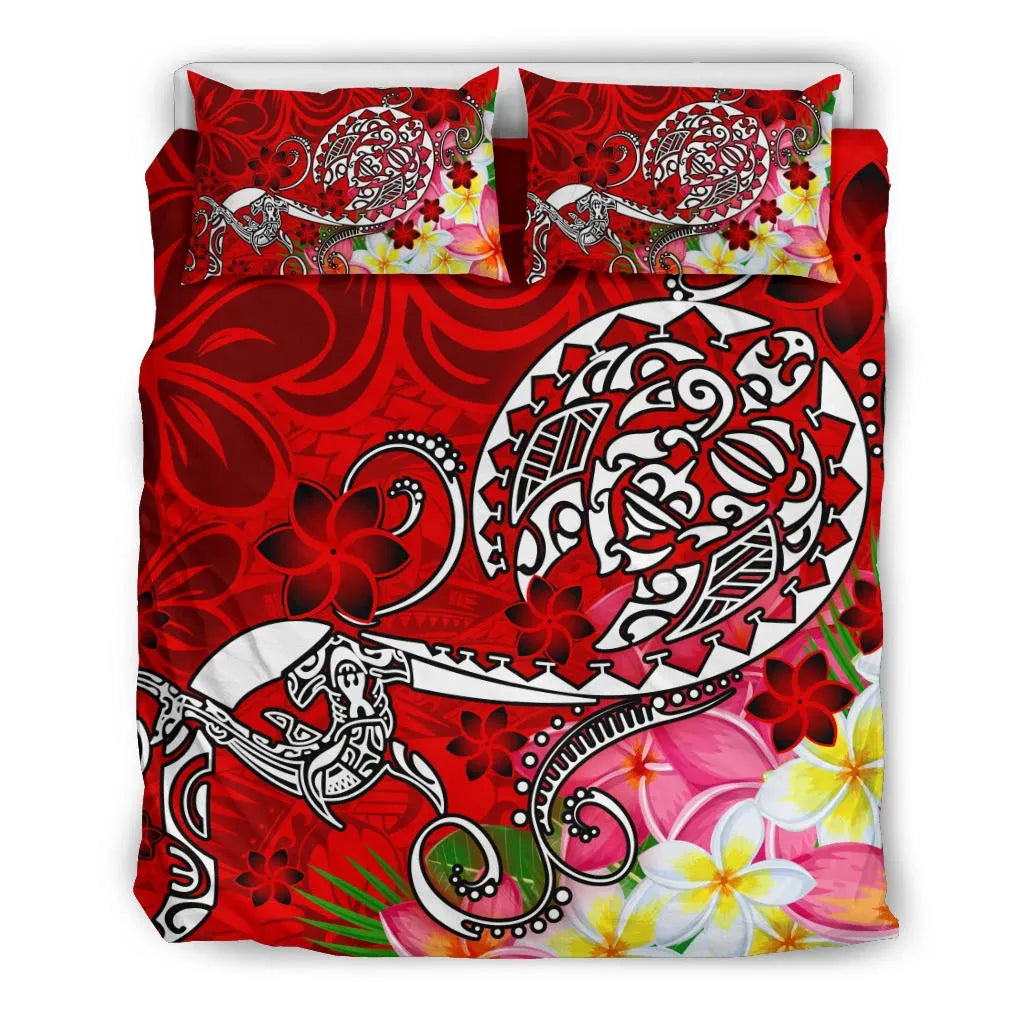 Polynesian Bedding Set - Turtle Plumeria Red Color