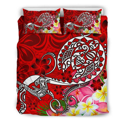 Polynesian Bedding Set - Turtle Plumeria Red Color