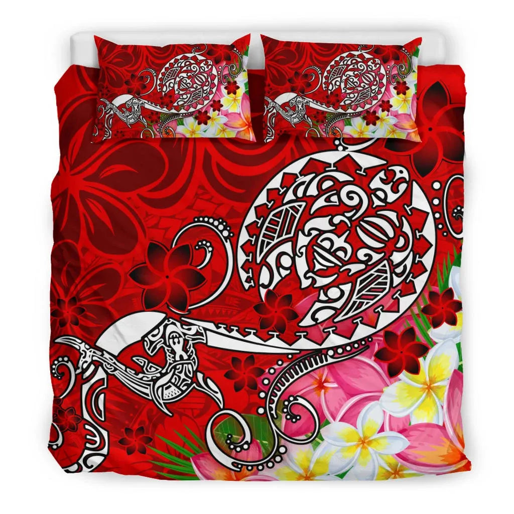 Polynesian Bedding Set - Turtle Plumeria Red Color