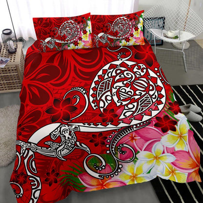 Polynesian Bedding Set - Turtle Plumeria Red Color