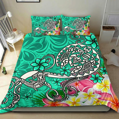 Polynesian Bedding Set - Turtle Plumeria Turquoise Color