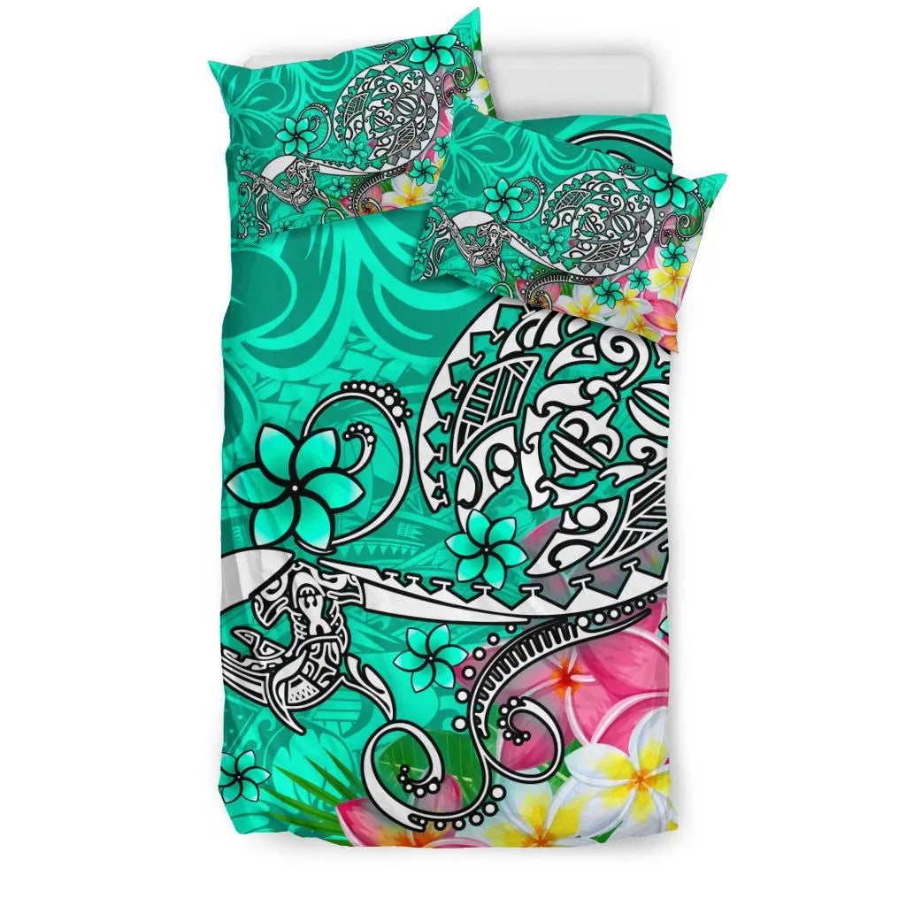 Polynesian Bedding Set - Turtle Plumeria Turquoise Color
