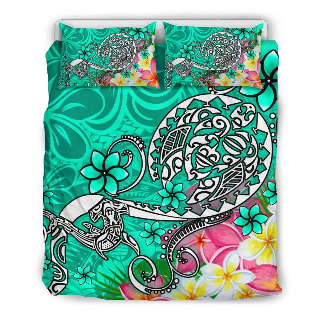 Polynesian Bedding Set - Turtle Plumeria Turquoise Color