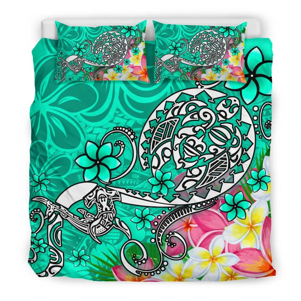 Polynesian Bedding Set - Turtle Plumeria Turquoise Color