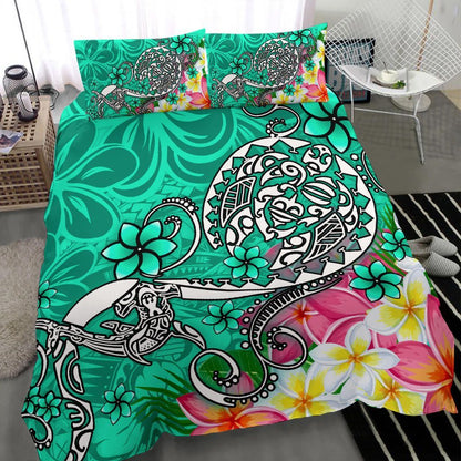 Polynesian Bedding Set - Turtle Plumeria Turquoise Color