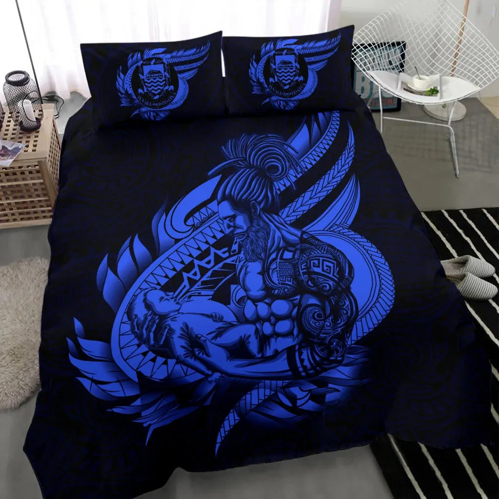 Polynesian Bedding Set - Tuvalu Duvet Cover Set Father And Son Blue