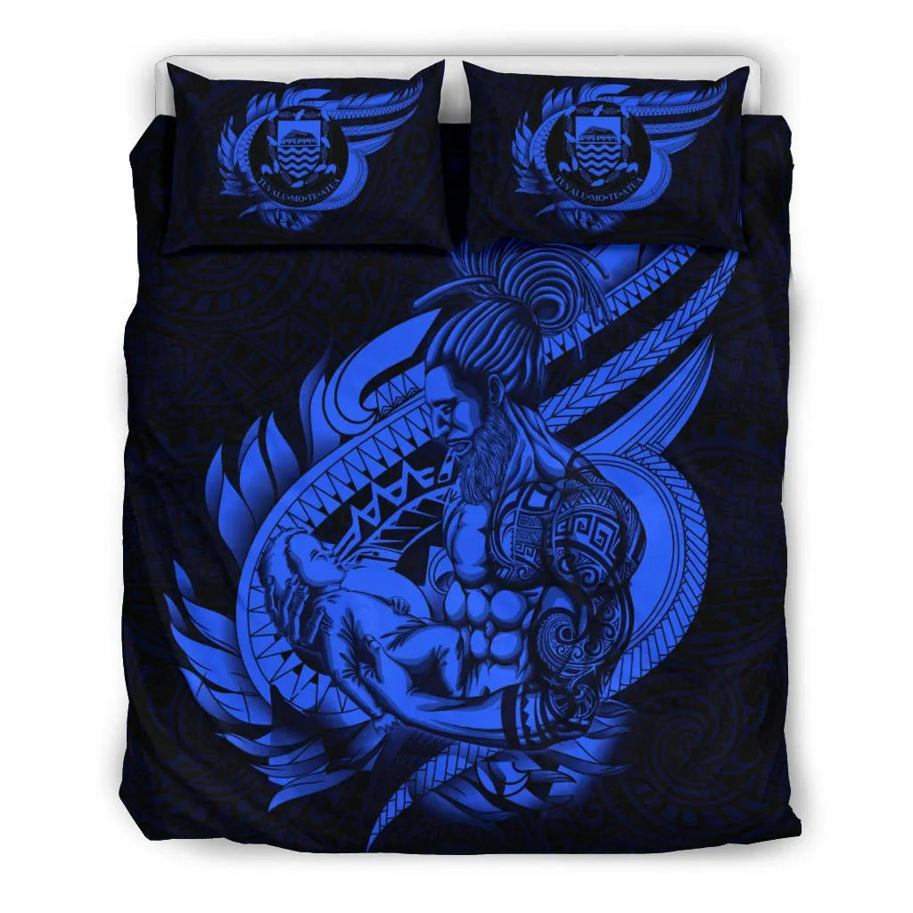 Polynesian Bedding Set - Tuvalu Duvet Cover Set Father And Son Blue