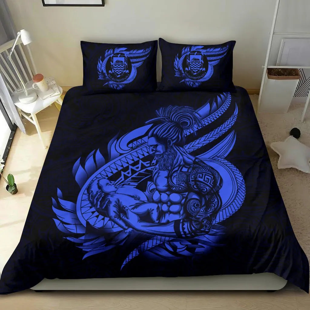 Polynesian Bedding Set - Tuvalu Duvet Cover Set Father And Son Blue