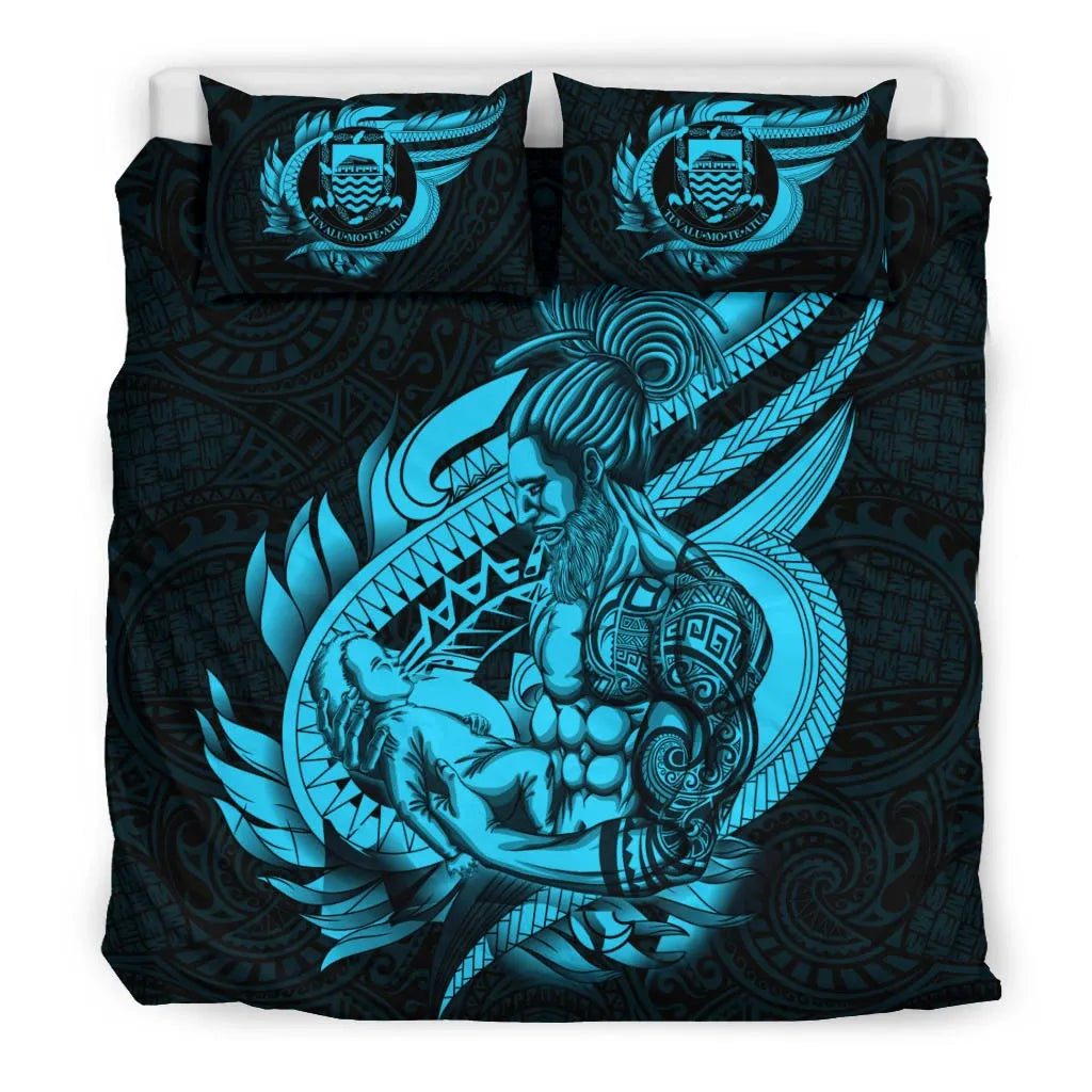 Polynesian Bedding Set - Tuvalu Duvet Cover Set Father And Son Emerald