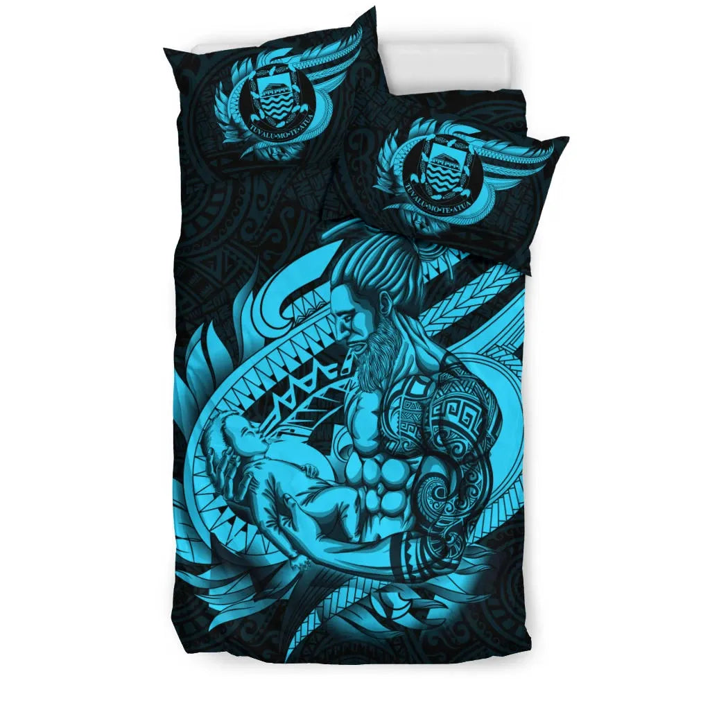 Polynesian Bedding Set - Tuvalu Duvet Cover Set Father And Son Emerald