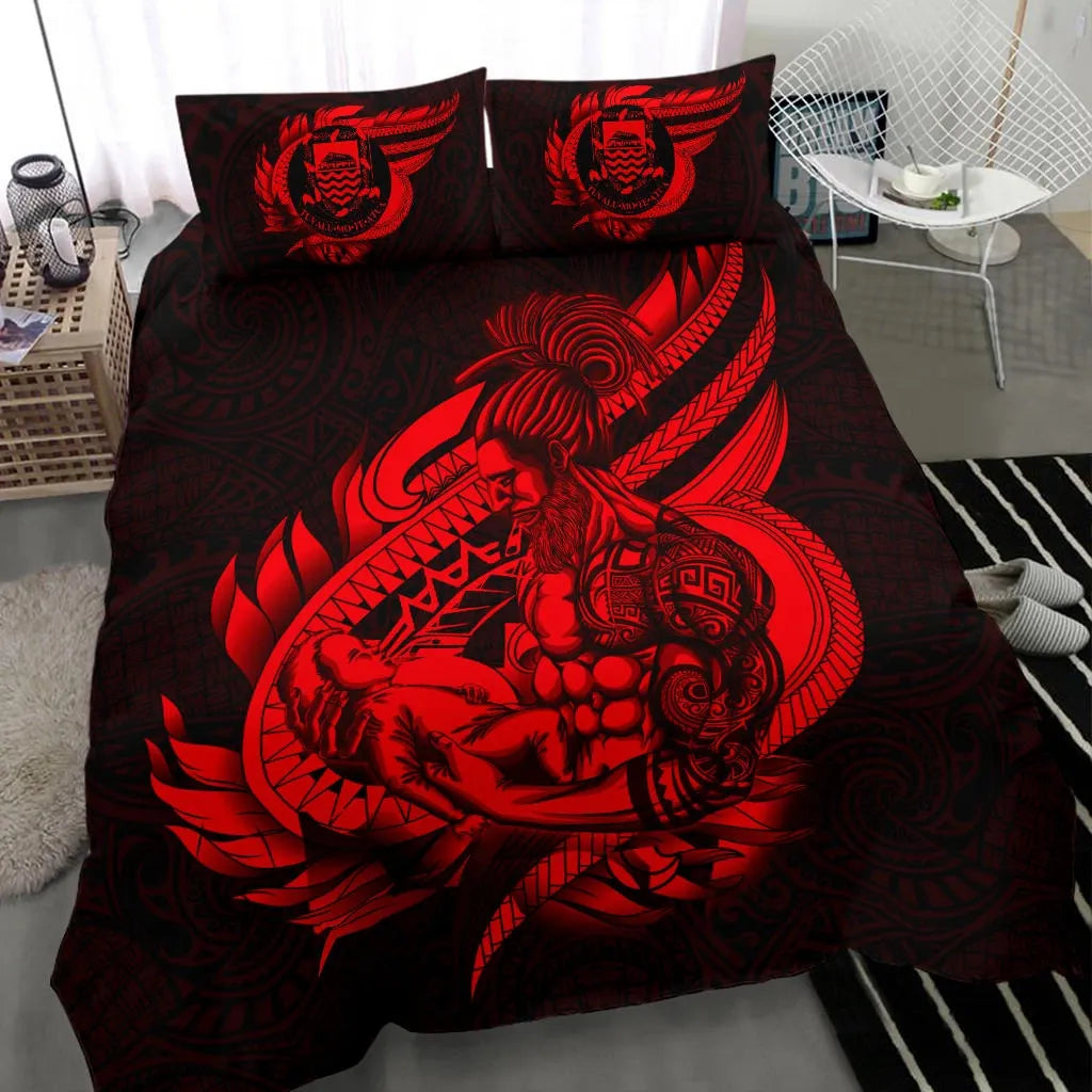 Polynesian Bedding Set - Tuvalu Duvet Cover Set Father And Son Red