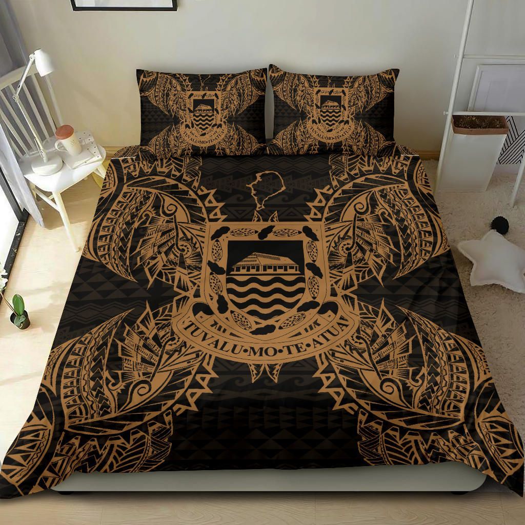 Polynesian Bedding Set - Tuvalu Duvet Cover Set Map Gold