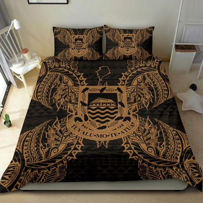Polynesian Bedding Set - Tuvalu Duvet Cover Set Map Gold