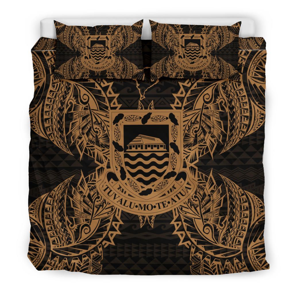Polynesian Bedding Set - Tuvalu Duvet Cover Set Map Gold