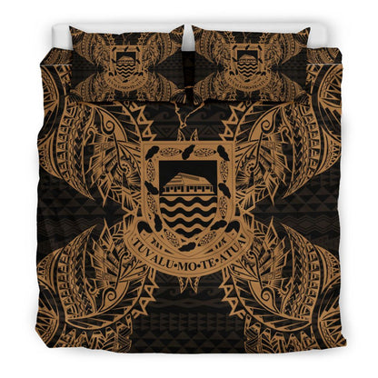 Polynesian Bedding Set - Tuvalu Duvet Cover Set Map Gold