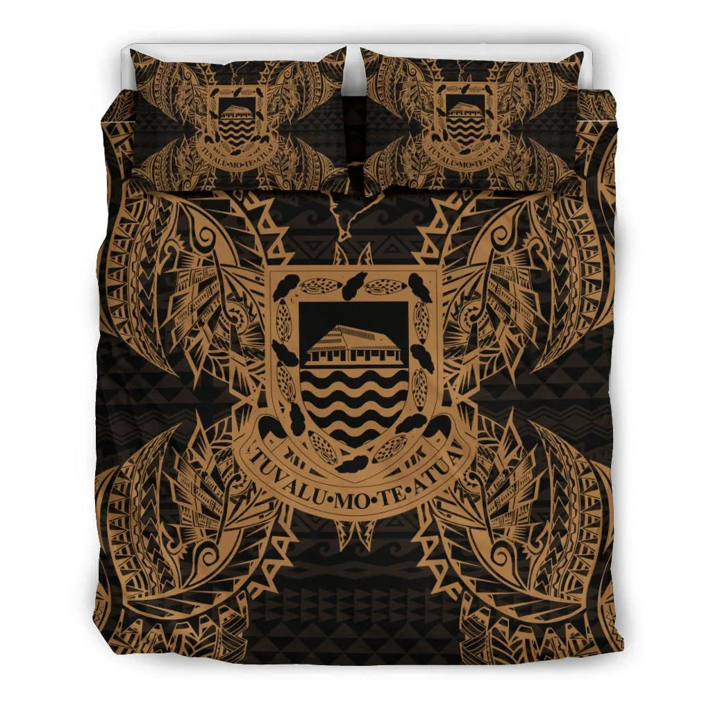 Polynesian Bedding Set - Tuvalu Duvet Cover Set Map Gold