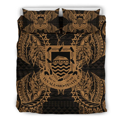 Polynesian Bedding Set - Tuvalu Duvet Cover Set Map Gold