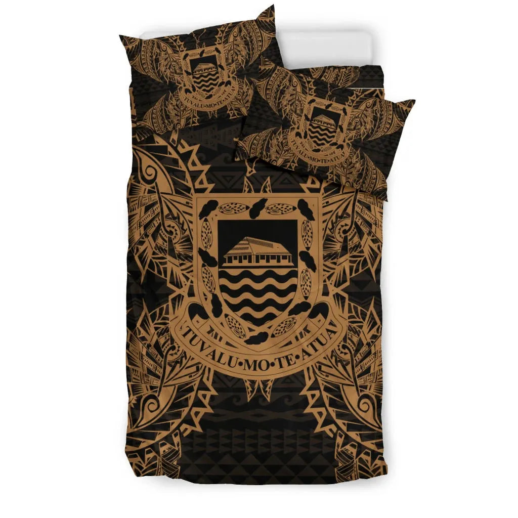 Polynesian Bedding Set - Tuvalu Duvet Cover Set Map Gold