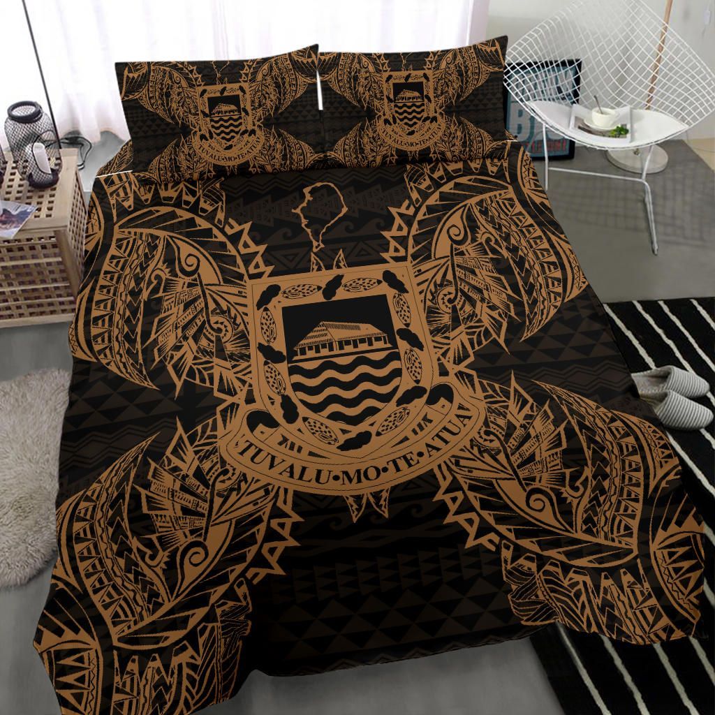 Polynesian Bedding Set - Tuvalu Duvet Cover Set Map Gold