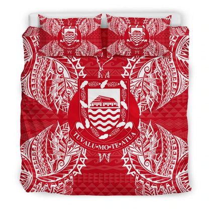 Polynesian Bedding Set - Tuvalu Duvet Cover Set Map Red White