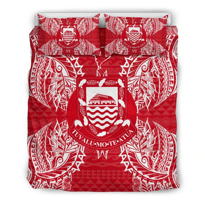 Polynesian Bedding Set - Tuvalu Duvet Cover Set Map Red White
