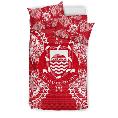 Polynesian Bedding Set - Tuvalu Duvet Cover Set Map Red White