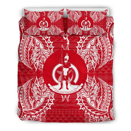 Polynesian Bedding Set - Vanuatu Duvet Cover Set Map Red White