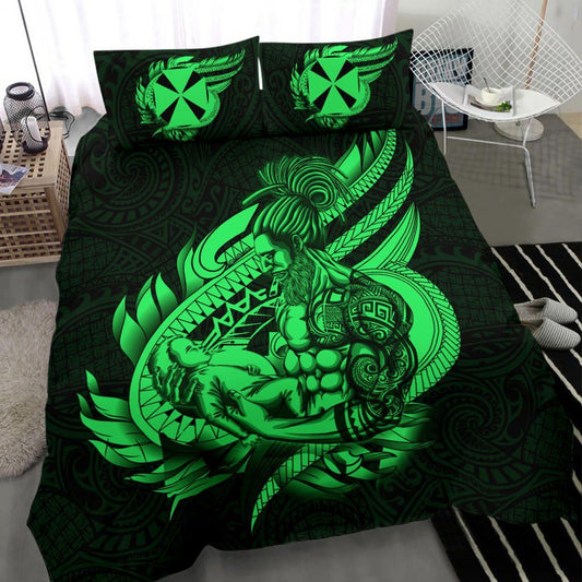 Polynesian Bedding Set - Wallis And Futuna Duvet Cover Set Father And Son Green