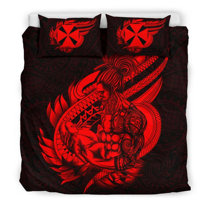 Polynesian Bedding Set - Wallis And Futuna Duvet Cover Set Father And Son Red
