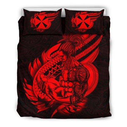 Polynesian Bedding Set - Wallis And Futuna Duvet Cover Set Father And Son Red