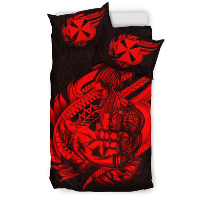 Polynesian Bedding Set - Wallis And Futuna Duvet Cover Set Father And Son Red