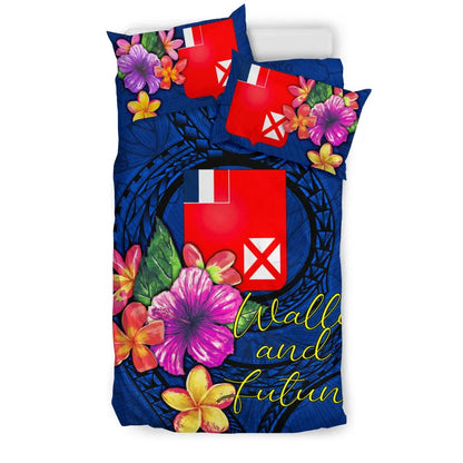 Polynesian Bedding Set - Wallis And Futuna Duvet Cover Set Floral With Seal Blue