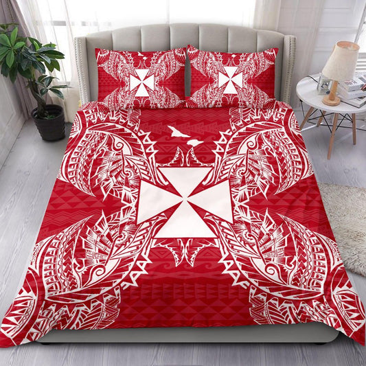 Polynesian Bedding Set - Wallis And Futuna Duvet Cover Set Map Red White