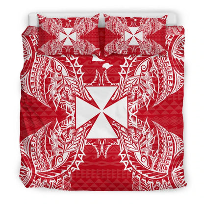Polynesian Bedding Set - Wallis And Futuna Duvet Cover Set Map Red White