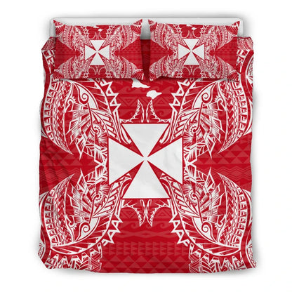 Polynesian Bedding Set - Wallis And Futuna Duvet Cover Set Map Red White