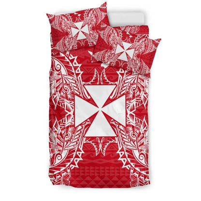 Polynesian Bedding Set - Wallis And Futuna Duvet Cover Set Map Red White