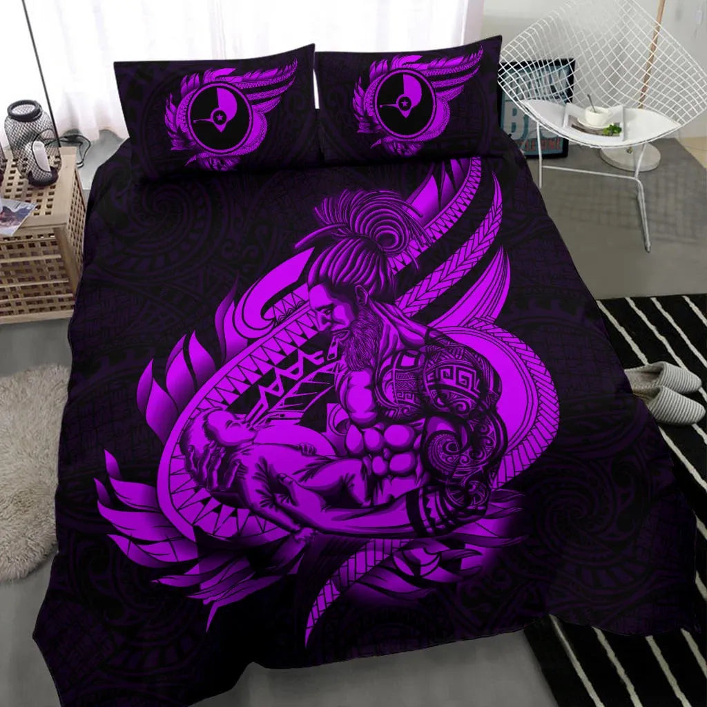 Polynesian Bedding Set - Yap Duvet Cover Set Father And Son Purple