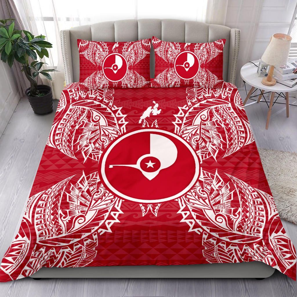 Polynesian Bedding Set - Yap Duvet Cover Set Map Red White